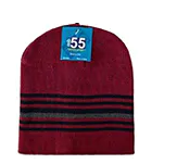 Multicolored beanie cap - red and black stripes.