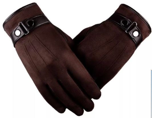 Men's brown leather gloves -with snap.