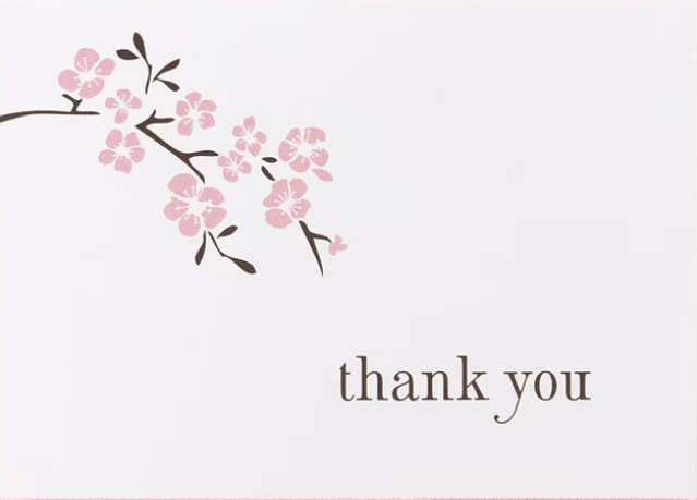 Greeting cards- Cherry blossoms thank you with envelopes. (Pack of 50).