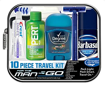 Men's 10-piece travel kit.