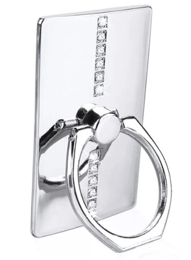 Shiny rhinestone phone ring stand finger holder - silver.