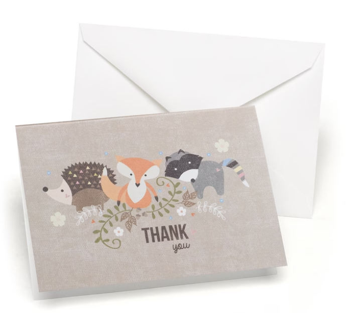 Greeting cards. Woodland thank you cards and envelopes. Pack of 25.